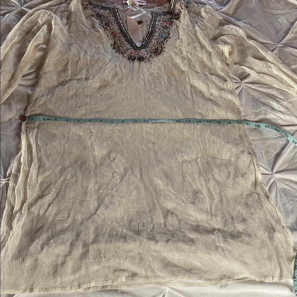 NWT Monique Leshman 100% Silk Southwestern Transparent Embellished Tunic - Picture 16 of 16